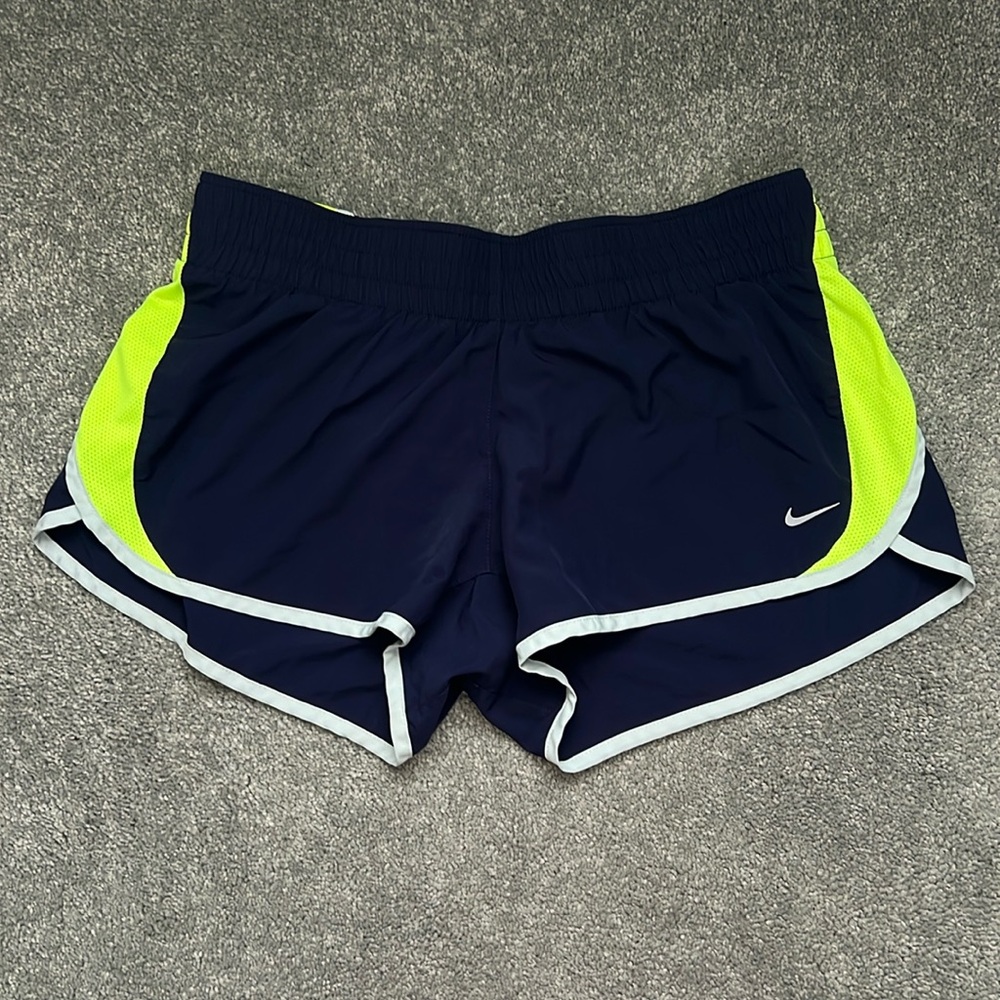Nike Navy and Neon Yellow Athletic Shorts